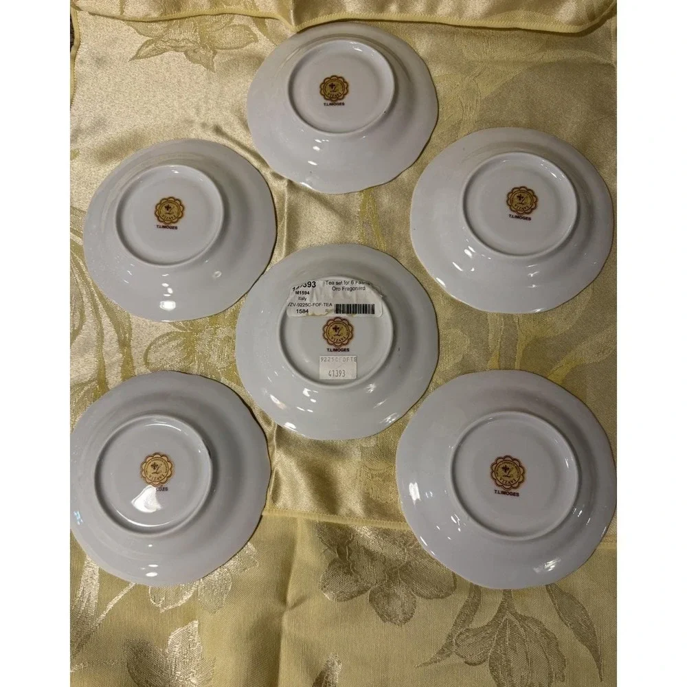 NEW Set of 6 Vizavi T Limoges Tea Saucers Oro Fragonard Gold Italy 5.75